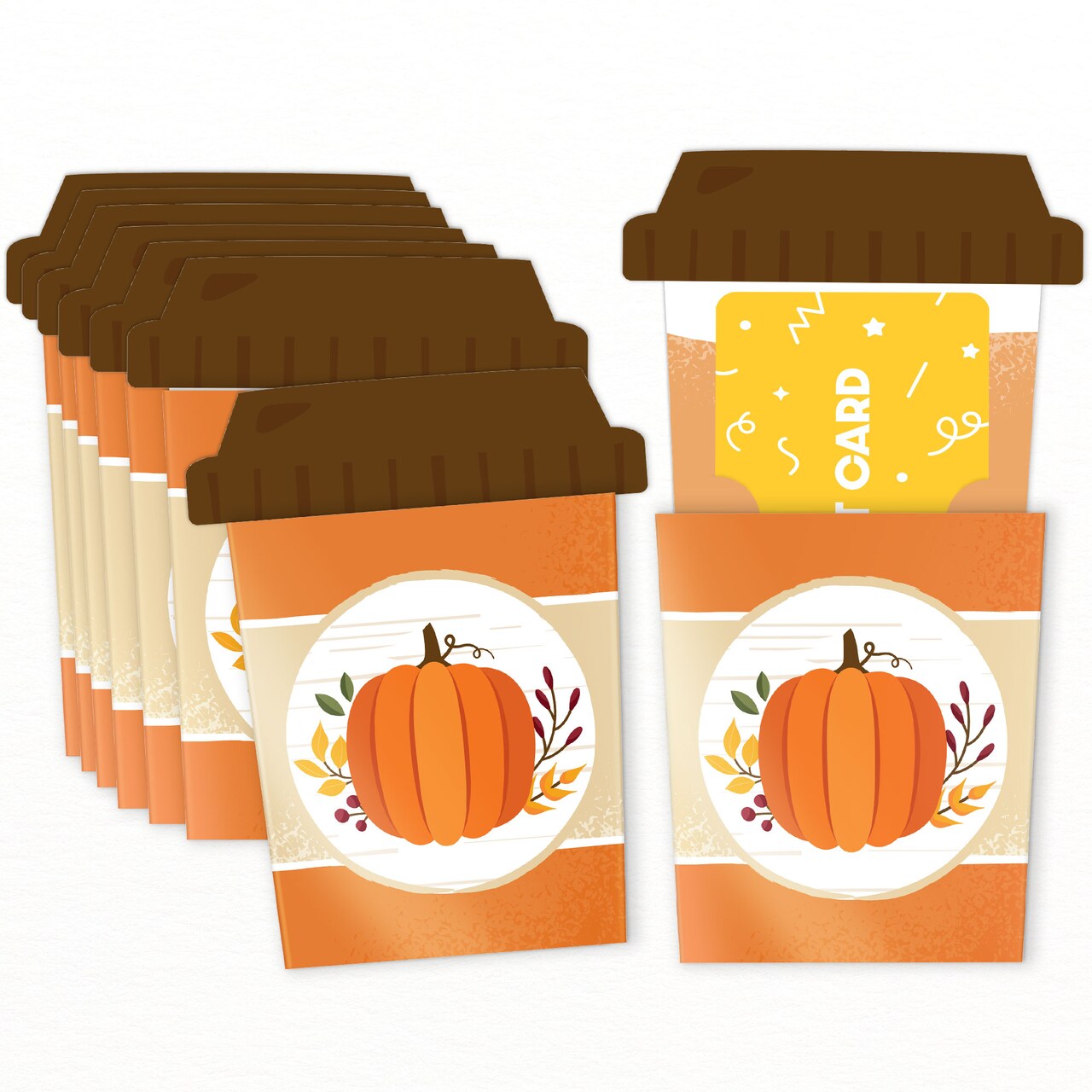 Big Dot of Happiness Fall Pumpkin Coffee Cup Gift Card Holders with Envelopes Halloween or Thanksgiving Money Holder Sleeves Nifty Gifty Pack Set of 8